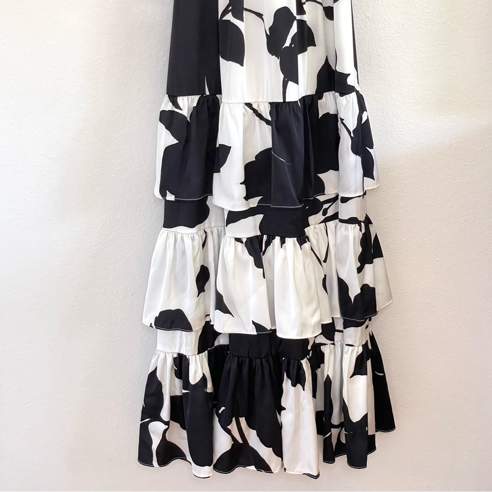 Anthropologie Hutch Guthrie Floral Satin Ruffle Hem Maxi Dress Black White 0 - Picture 8 of 16